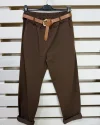 İtalyan Tasarım Havuç Kesim Likralı Kemerli Pantolon Acı Kahve
