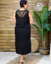 İtalyan Tasarım Sırt İşleme Detaylı Keten Elbise Siyah