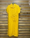 İtalyan Tasarım Önü Bağlama Detaylı Keten Elbise Sarı