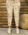 İtalyan Tasarım Çiçek Desen Full Likralı Kemerli Boyfriend Pantolon
