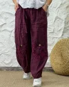 İtalyan Tasarım Keten Dantel Detaylı Pantolon Bordo