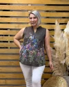 İtalyan Pamuk Keten Çicekli Bluz Kahve