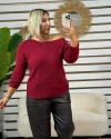 İtalyan Tasarım Angora Kayık Yaka Bluz Bordo