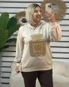 İtalyan Tasarım Aztek Desen Pul Payet Bluz Krem