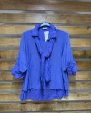 İtalyan Tasarım Gömlek Fular Bluz Takım Mavi