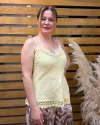 İtalyan Tasarım İşleme Detaylı Keten Bluz Sarı