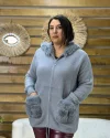 İtalyan Tasarım Kapüşonlu Angora Kaban Gri