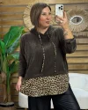İtalyan Tasarım Leopar Desenli Kapüşonlu Sweatshirt Kahve
