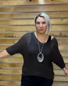 İtalyan Tasarım Merserize V Yaka Bluz Acı Kahve