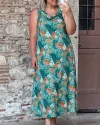 Paprica Degaje Yaka Desen Elbise Yeşil