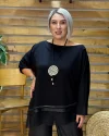 Tasarım Asimetrik Kesim Kolyeli Kayık Yaka Bluz