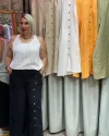 Tasarım Düğme Detaylı Müslin Pantolon