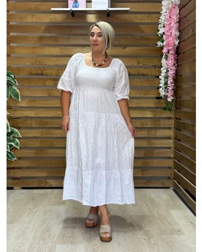 İtalyan Tasarım Fisto İşlemeli Elbise Beyaz