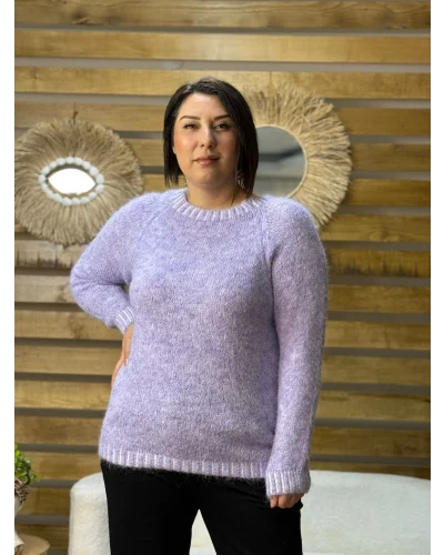 İtalyan Tasarım Çizgi Desen Kazak Lila