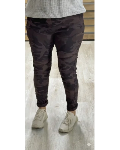 İtalyan Tasarım Full Likralı Kamuflaj Desen Pantolon Kahve