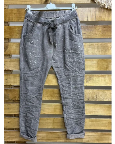 İtalyan Tasarım Taş İşleme Eskitme Detaylı Likralı Pantolon Kahve