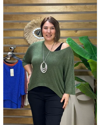 İtalyan Tasarım Merserize Bluz Haki