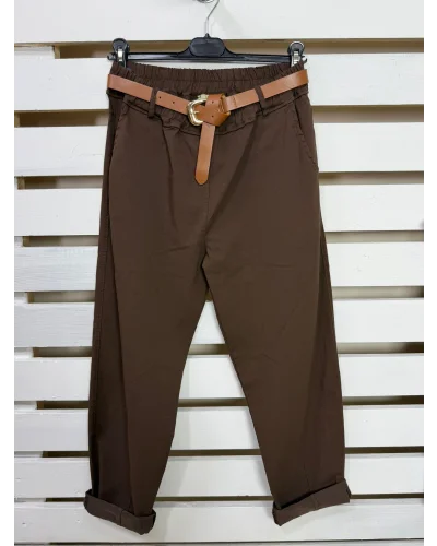 İtalyan Tasarım Havuç Kesim Likralı Kemerli Pantolon Acı Kahve