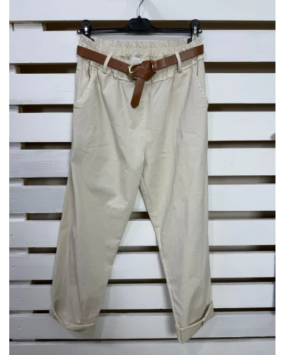 İtalyan Tasarım Havuç Kesim Likralı Kemerli Pantolon Bej