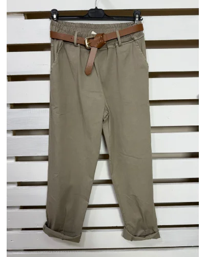 İtalyan Tasarım Havuç Kesim Likralı Kemerli Pantolon Vizon