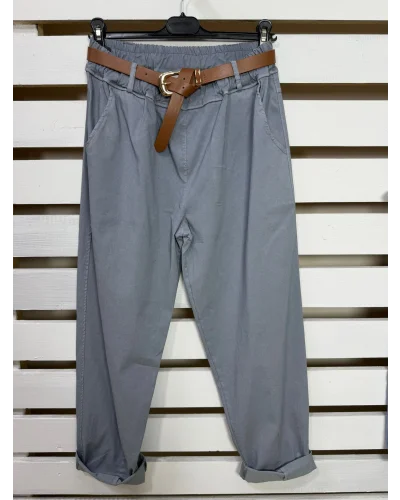 İtalyan Tasarım Havuç Kesim Likralı Kemerli Pantolon Krom