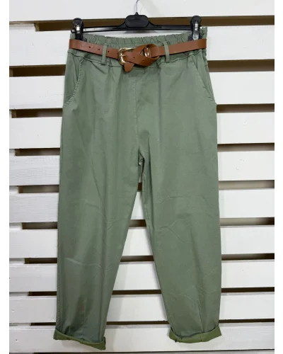 İtalyan Tasarım Havuç Kesim Likralı Kemerli Pantolon Haki