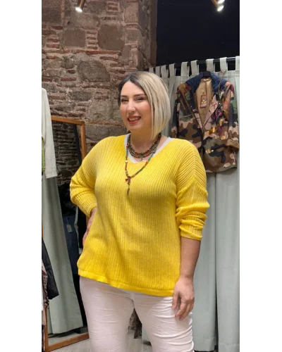 İtalyan Eskitme Merserize Tasarım Bluz Sarı