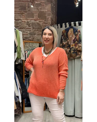 İtalyan Eskitme Merserize Tasarım Bluz Turuncu