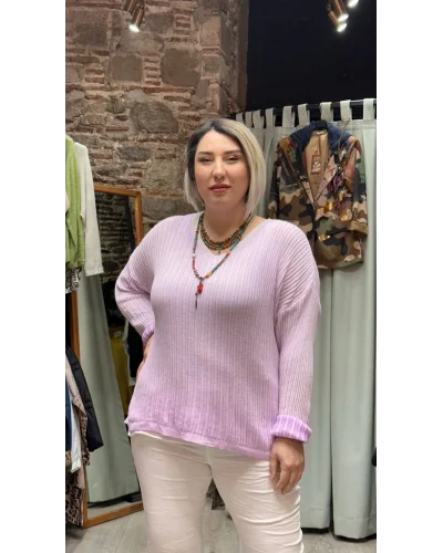 İtalyan Eskitme Merserize Tasarım Bluz Lila