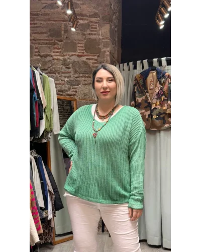 İtalyan Eskitme Merserize Tasarım Bluz Çimen