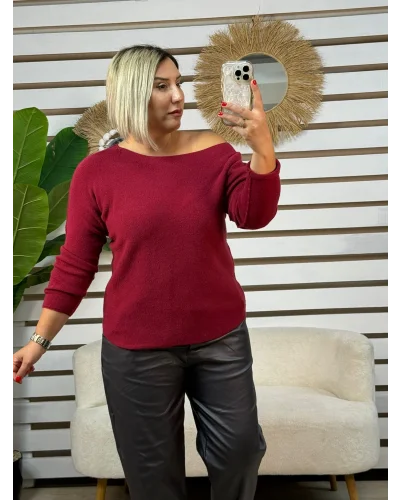 İtalyan Tasarım Angora Kayık Yaka Bluz Bordo