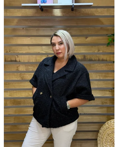 İtalyan Tasarım Düz Desen Keçe Ceket Siyah