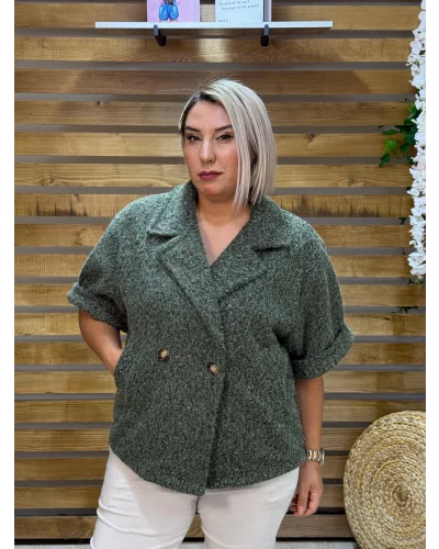 İtalyan Tasarım Düz Desen Keçe Ceket Haki