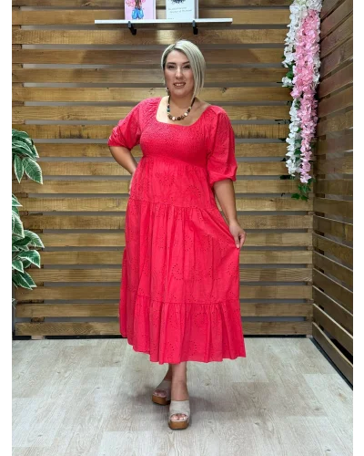 İtalyan Tasarım Fisto İşlemeli Elbise Kırmızı