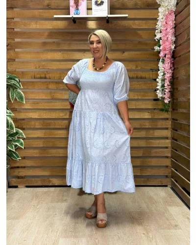 İtalyan Tasarım Fisto İşlemeli Elbise Bebe Mavisi