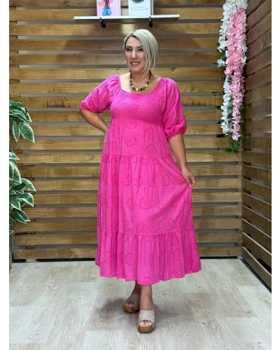 İtalyan Tasarım Fisto İşlemeli Elbise Pembe