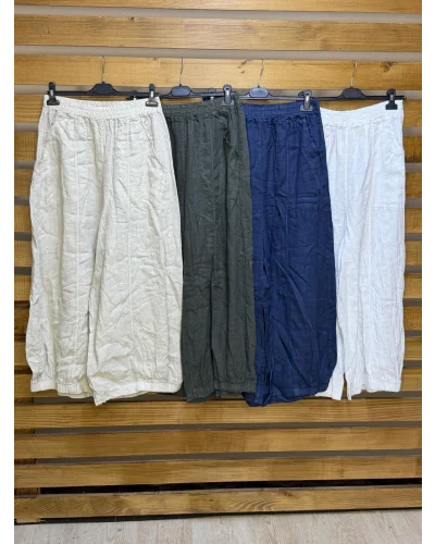 İtalyan Tasarım Ham Keten Şalvar Model Pantolon Krem