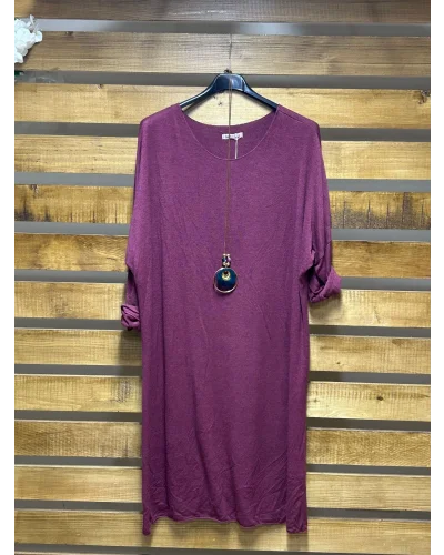 İtalyan Tasarım Hamur Triko Kolyeli Elbise Mor