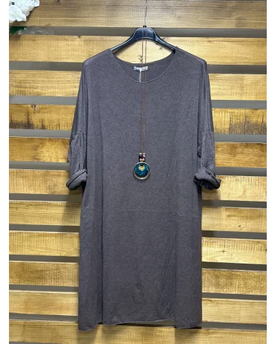 İtalyan Tasarım Hamur Triko Kolyeli Elbise Kahve