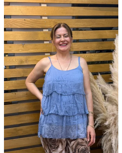 İtalyan Tasarım İp Askılı Sihirli İpek Bluz Bebe Mavisi