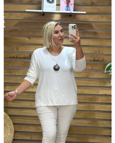 İtalyan Tasarım İpeksi Triko Kolyeli Bluz Beyaz