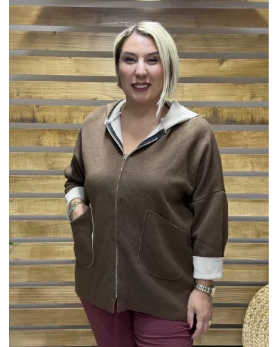 İtalyan Tasarım Kapüşonlu Düz Desen Kap Camel