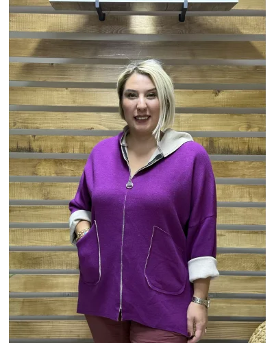 İtalyan Tasarım Kapüşonlu Düz Desen Kap Leylak