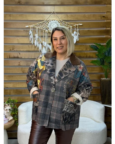 İtalyan Tasarım Keçe Blazer Ceket Yazı Detaylı