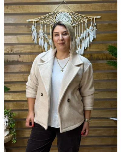 İtalyan Tasarım Keçe Ceket Krem