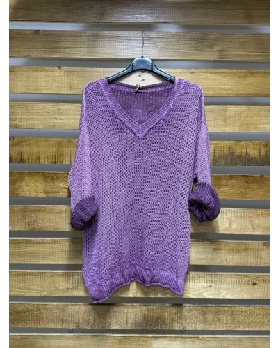 İtalyan Tasarım Merserize V Yaka Bluz Mor