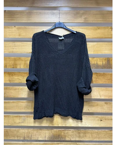 İtalyan Tasarım Merserize V Yaka Bluz Siyah