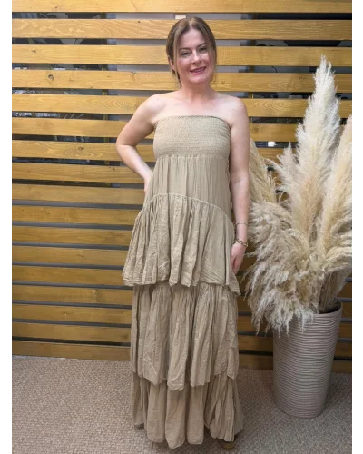 İtalyan Tasarım Straplez Elbise Camel