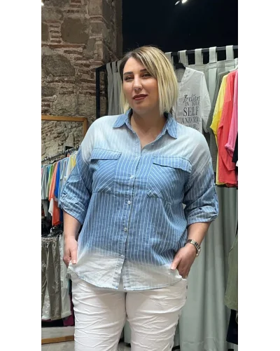 İtalyan Tasarım Taş İşlemeli Çizgili Gömlek