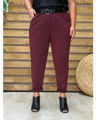 İtalyan Tasarım Taş İşlemeli Işıltı Pantolon Bordo